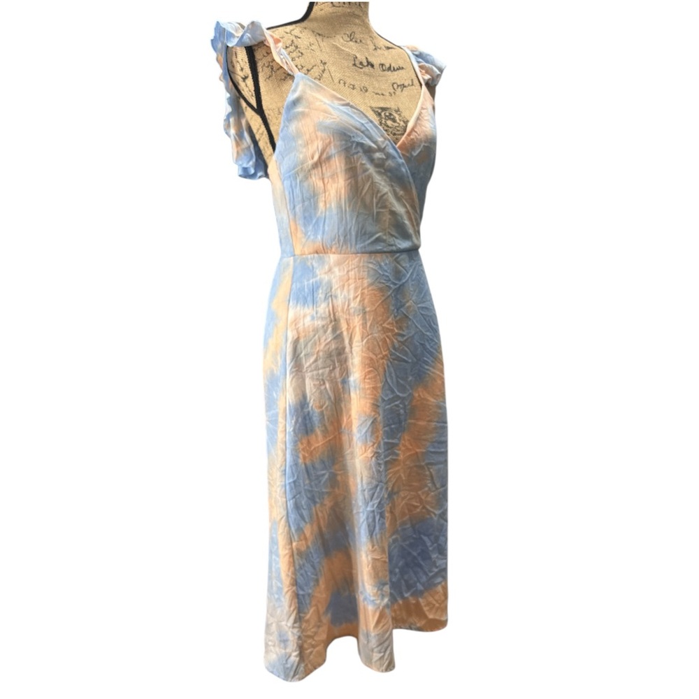 Jessy B, featuring a blue and orange tie-dye pattern dress. EC Size medium - Picture 3 of 8